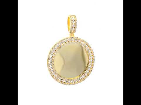925 Sterling Silver Yellow-tone Unisex Cubic-Zirconia Memory Circle Photo Frame Charm Pendant