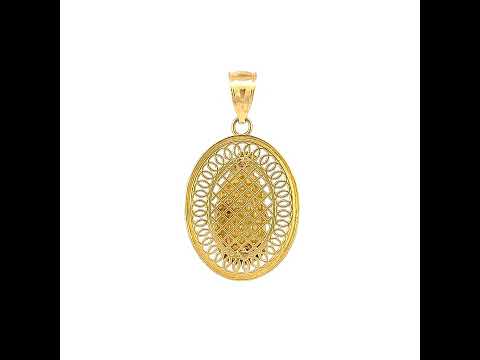 10K Yellow Gold Unisex Oval Guadalupe Religious Charm Pendant