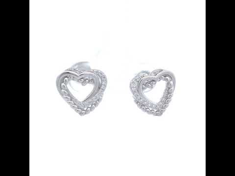 925 Sterling Silver Womens Cubic-Zirconia Intertwined Hearts Stud Earrings