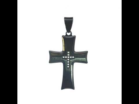 Stainless Steel Black-tone Mens Cubic-Zirconia Cross Religious Charm Pendant