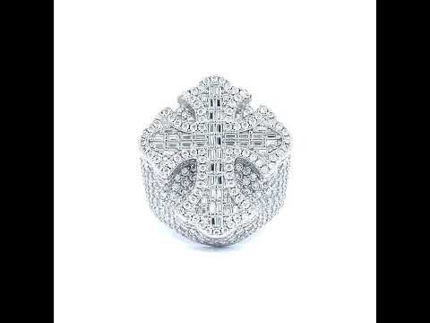 925 Sterling Silver Mens 1.32ct Baguette 4.94ct Round Moissanite Cross Religious Ring Size 11