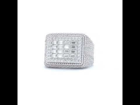 925 Sterling Silver Mens 0.91ct Baguette 1.57ct Round Moissanite Square Head Fashion Ring Size 8