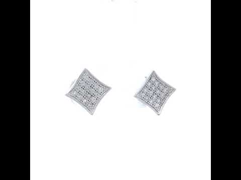 10K White Gold Womens CZ Concave Square Push Back Stud Earrings