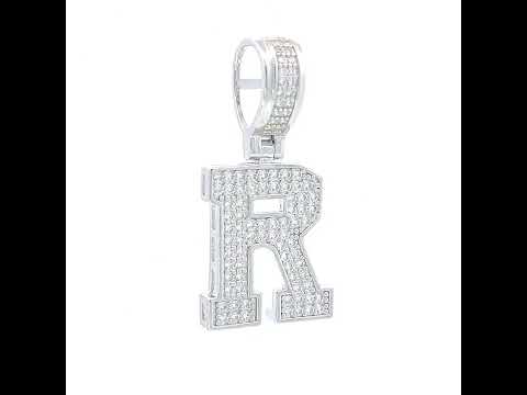 925 Sterling Silver Unisex Cubic-Zirconia Initial Letter R Charm Pendant