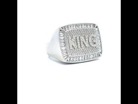 925 Sterling Silver Mens Baguette Round Cubic-Zirconia KING Square Head Fashion Ring Size 11