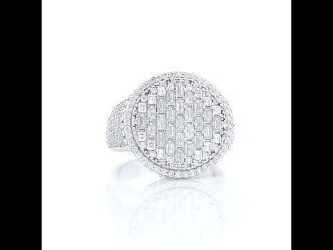 925 Sterling Silver Mens 1.99ct Baguette 1.58ct Round Moissanite Fashion Ring Size 10