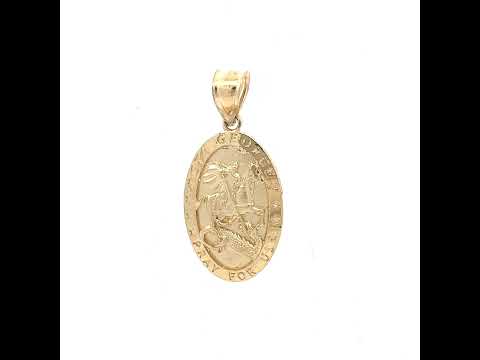 10K Yellow Gold Unisex St. George Pray For Us Religious Charm Pendant