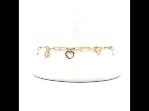 10K Yellow Gold Womens Cubic-Zirconia Butterfly Heart Charms Chain Bracelet Size 7 + 1 Inches