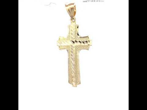 10K Yellow Gold Diamond-Cut Mens Cross Religious Charm Pendant