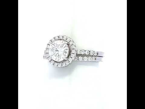 925 Sterling Silver Womens 1.82ct Moissanite Halo Round Duo Ring Bridal Set Ring Size 6