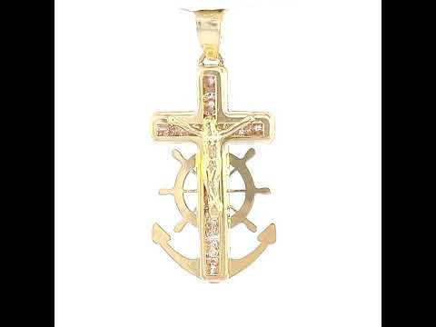 10K Yellow Gold Unisex Cubic-Zirconia Polished Finish Crucifix Anchor Religious Charm Pendant