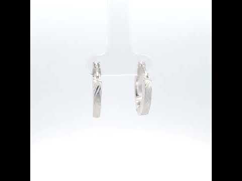 925 Sterling Silver Womens Diamond-Cut Patterned Square Tube Hoop Earrings