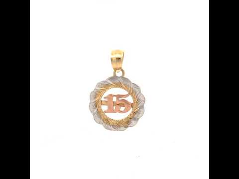 10K Gold Tri-Color Diamond-Cut Womens 15 Anos Quinceanera Charm Pendant