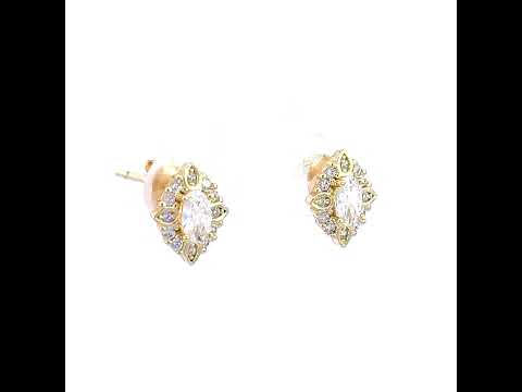 925 Sterling Silver Yellow-tone Womens Marquise Round Cubic-Zirconia Fashion Stud Earrings