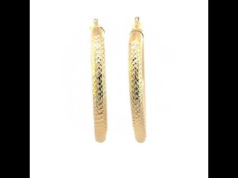 10K Yellow Gold Womens Round Tube Diamond-cut Patterned Fancy Hoop Earrings 5mm-50