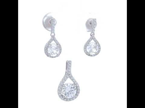 925 Sterling Silver Womens Cubic-Zirconia Teardrop Fashion Earrings And Pendant Set