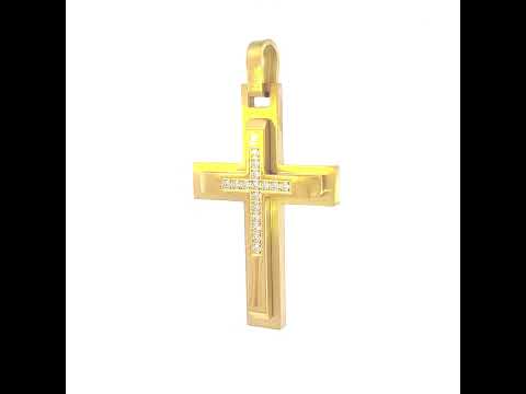 Stainless Steel Yellow-tone Mens Cubic-Zirconia Cross Religious Charm Pendant