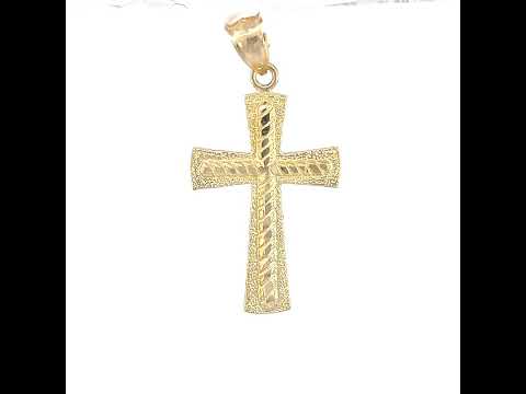 10K Yellow Gold Unisex Textured Cross Religious Charm Pendant