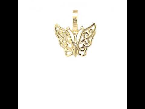 925 Sterling Silver Yellow-tone Womens Cubic-Zirconia Butterfly Fashion Charm Pendant