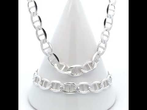 925 Sterling Silver Solid Pave Classic Mariner Chain 7mm