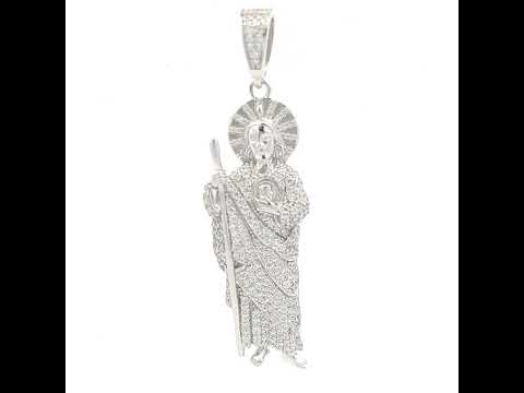 925 Sterling Silver Mens Cubic-Zirconia St. Jude Religious Charm Pendant