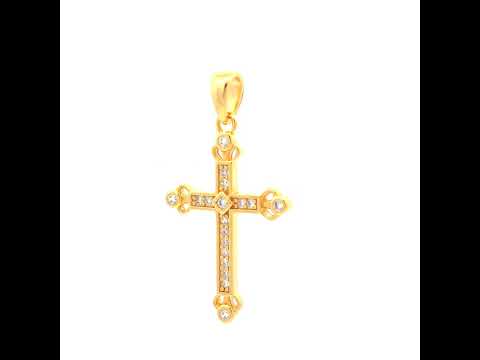 925 Sterling Silver Yellow-tone Unisex Round Cubic-Zirconia Cross Religious Charm Pendant