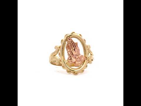 10K Two-tone Gold Womens Praying Hands Symbol Religious Ring