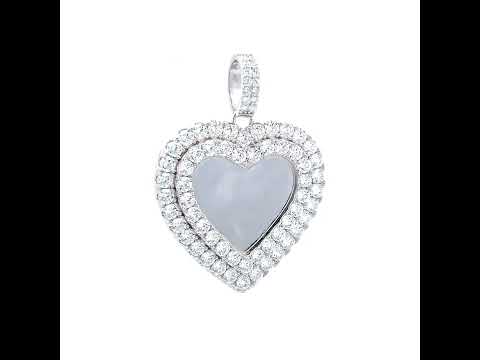 925 Sterling Silver Women Cubic-Zirconia Heart Photo Frame Charm Pendant