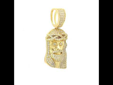 925 Sterling Silver Yellow-tone Mens 0.77ct Moissanite Jesus Religious Charm Pendant