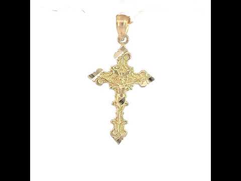 10K Yellow Gold Unisex Diamond-Cut Filigree Crucifix Cross Religious Charm Pendant