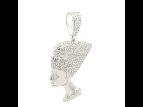 925 Sterling Silver Mens Round Baguette 3.60ct, 1.28ct Moissanite Nefertiti Egyptian Pendant