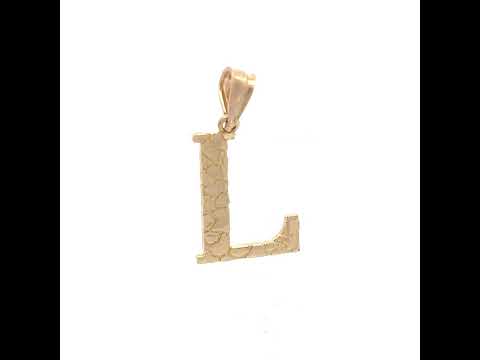 10K Yellow Gold Unisex Nugget Initial L Charm Pendant