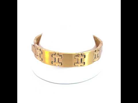 Stainless Steel Yellow-tone Mens Fashion Bracelet Size 8.5 Inches