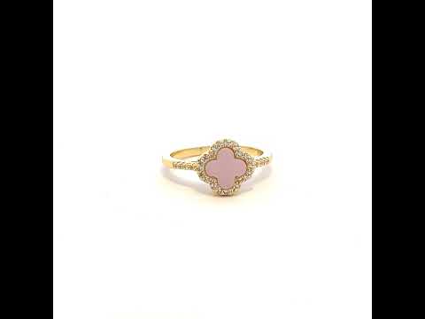 925 Sterling Silver Yellow-Tone Womens Cubic-Zirconia Pink Enameled Clover Good Luck Ring Size 5