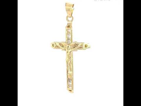 10K Yellow Gold Mens Women Princess Cut Cubic Zirconia Cubic-Zirconia Crucifix Cross Religious Charm Pendant