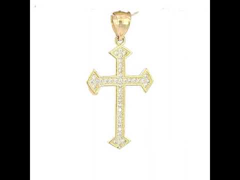 10K Gold Two-Tone Cubic-Zirconia Mens Cross Religious Charm Pendant