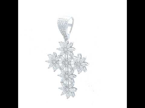 925 Sterling Silver Mens Round Marquise Moissanite Cross Religious Pendant