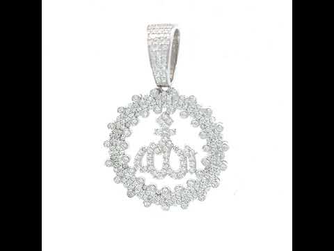 925 Sterling Silver Unisex Cubic Zirconia Religious Allah Charm Pendant