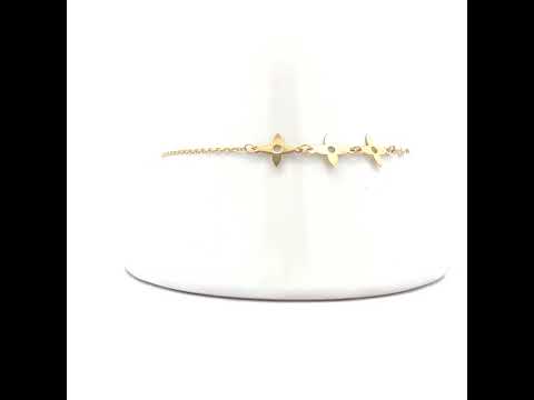 10K Yellow Gold Womens Cubic-Zirconia Clover Link Good Luck Chain Bracelet Size 7 + 1 Inches