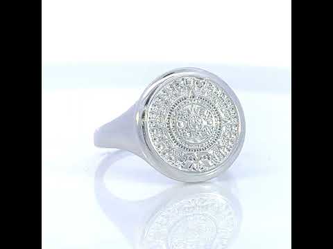 925 Sterling Silver Mens Aztec Calendar Fashion Ring