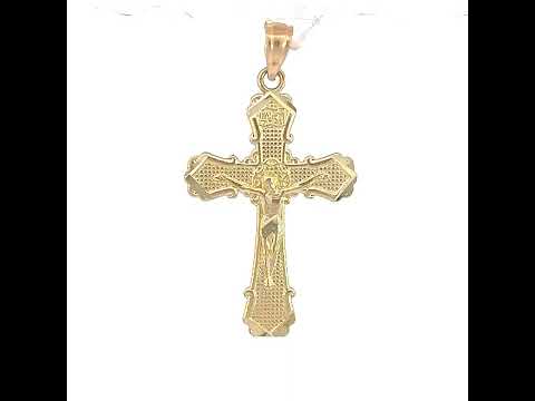 10K Yellow Gold Unisex Textured Crucifix Cross Religious Charm Pendant