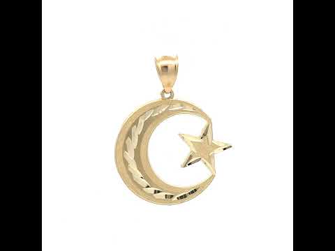 10K Two-Tone Gold Mens Diamond-Cut Star Moon Charm Pendant
