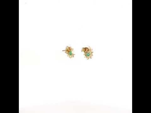 10K Yellow Gold Womens Green White Oval Round Cubic-Zirconia Flower Fashion Stud Earrings
