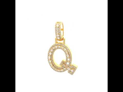 925 Sterling Silver Yellow-Tone Unisex Baguette Round 0.45ct, 0.59ct Moissanite Initial Alphabet Q Charm Pendant