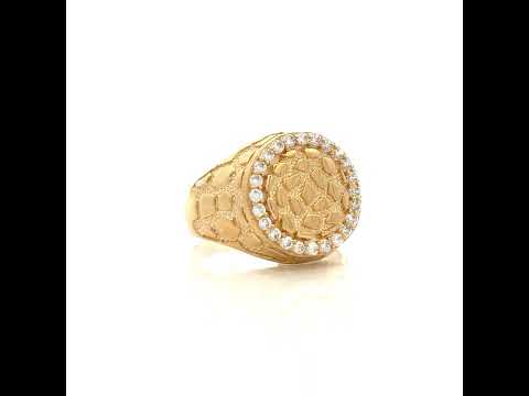 10K Yellow Gold Mens Cubic-Zirconia Nugget Round Head Fashion Ring