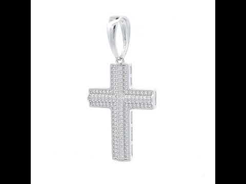 925 Sterling Silver Men Cubic-Zirconia Cross Religious Charm Pendant