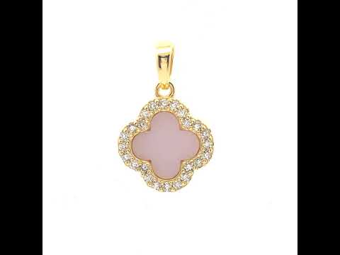 925 Sterling Silver Yellow-Tone Womens Cubic-Zirconia Pink Enameled Clover Good Luck Pendant
