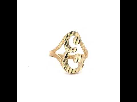 10K Yellow Gold Womens Diamond-Cut Textured Initial Letter E Band Ring