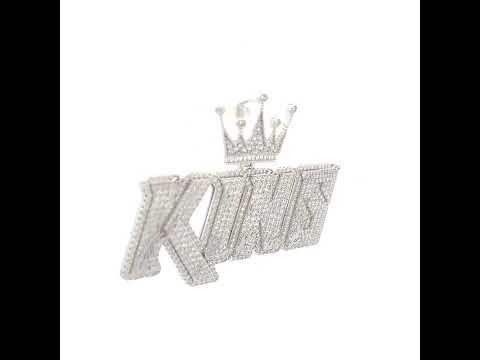 925 Sterling Silver Mens Baguette Round Cubic-Zirconia King Crown Talking Fashion Pendant