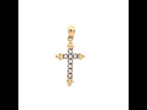 10K Two-Tone Gold Mens Women Cubic Zirconia Cubic-Zirconia Budded Cross Religious Charm Pendant